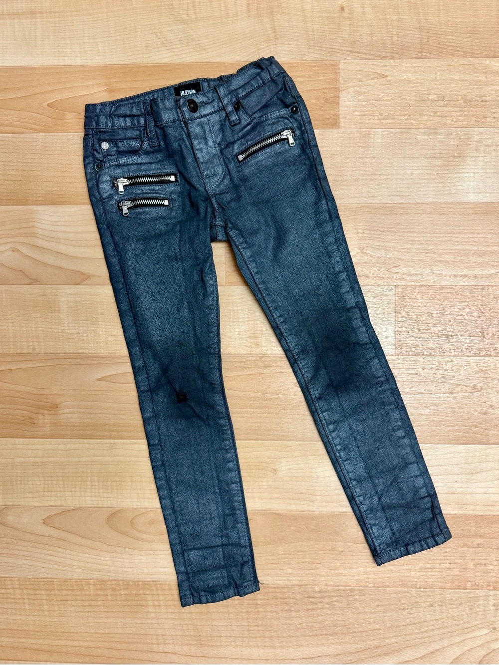 Hudson Girls Coated Skinny Jeans Distressed Zipper Detail Size 5